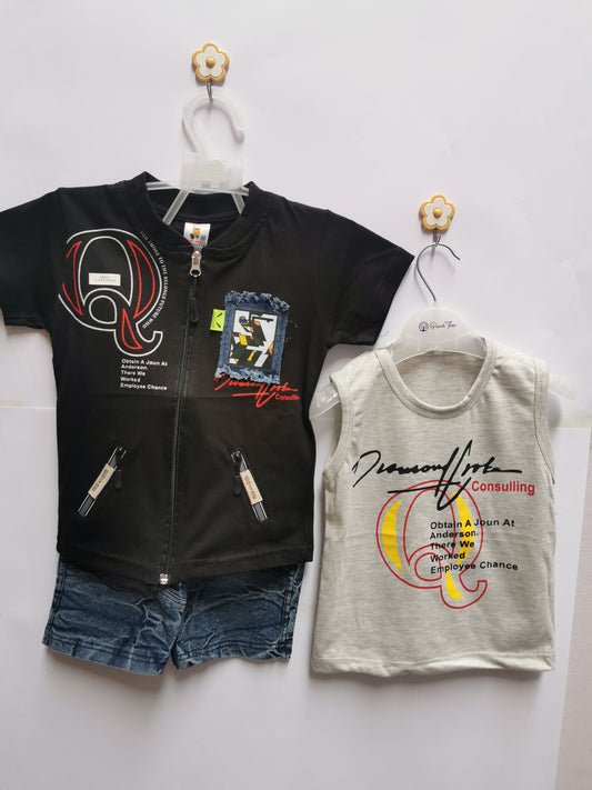 Black Double Shirt with Denim Short